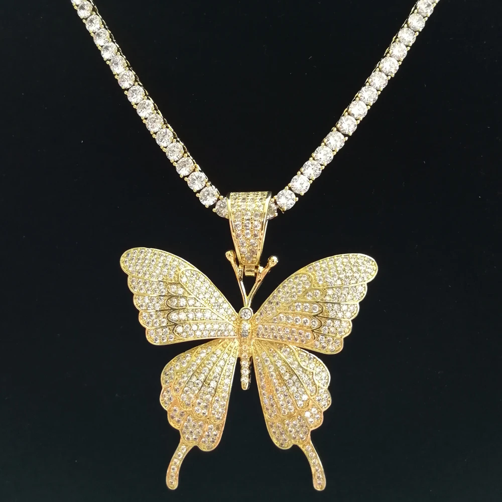 Brass CZ Butterfly Pendants&Necklace gold color silver color CZ Tennis Chain CN111A