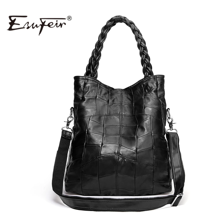New 2017 Fashion Genuine Leather Women Handbag Patchwork Natural Sheepskin Shoulder Bag Famous Brand Women Bag Casual Tote sac
