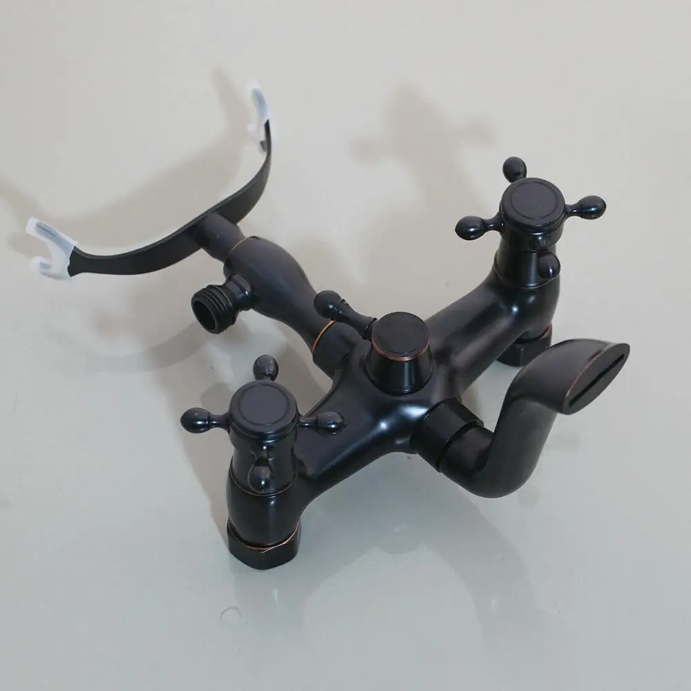 Bathroom Oil Rubbed Bronze Clawfoot Bathtub Faucet Deck Mounted Double Handle Tub Faucet With Handheld Showers ZD1124