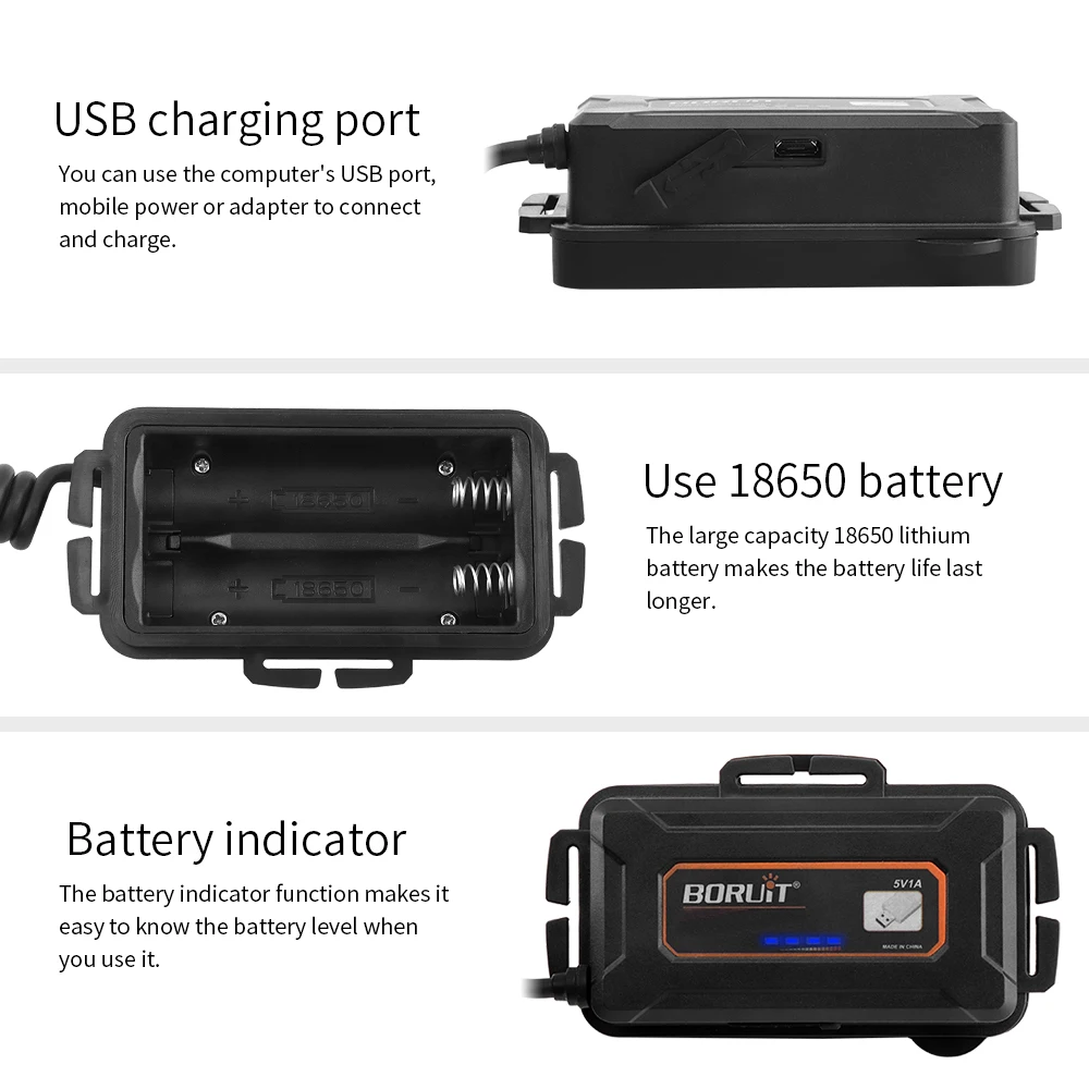 BORUiT B11 5000LM XM-T6 светодиодный налобный фонарь с 3 режимами фонарь с зумом Перезаряжаемые налобный фонарь для кемпинга Рыбная ловля фонарик 18650 Батарея