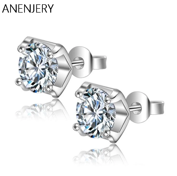 ANENJERY 925 пробы серебряные квадратные сверкающий кубической формы циркониевый