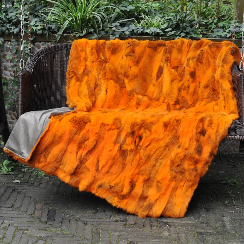 

CX-D-11R 150x200cm Super Soft Shaggy Patchwork Rabbit Fur Warm Elegant Cozy With Fluffy Fur Throw Blanket