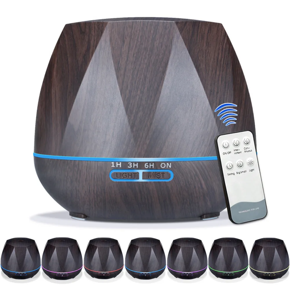 

550ml Wood Grain Remote Mist Humidifier Ultrasonic Aroma Essential Oil Diffuser for Home Office Bedroom Living Room Yoga Spa