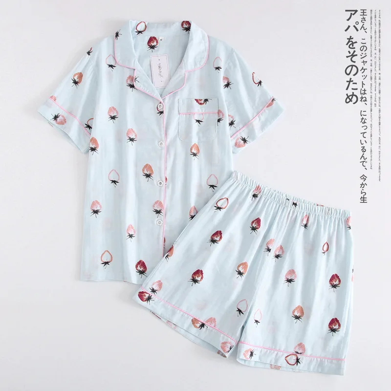 Женские пижамные комплекты из хлопка с коротким рукавом, шорты, милые Мультяшные пижамы, японские Простые короткие пижамы, Женская домашняя одежда