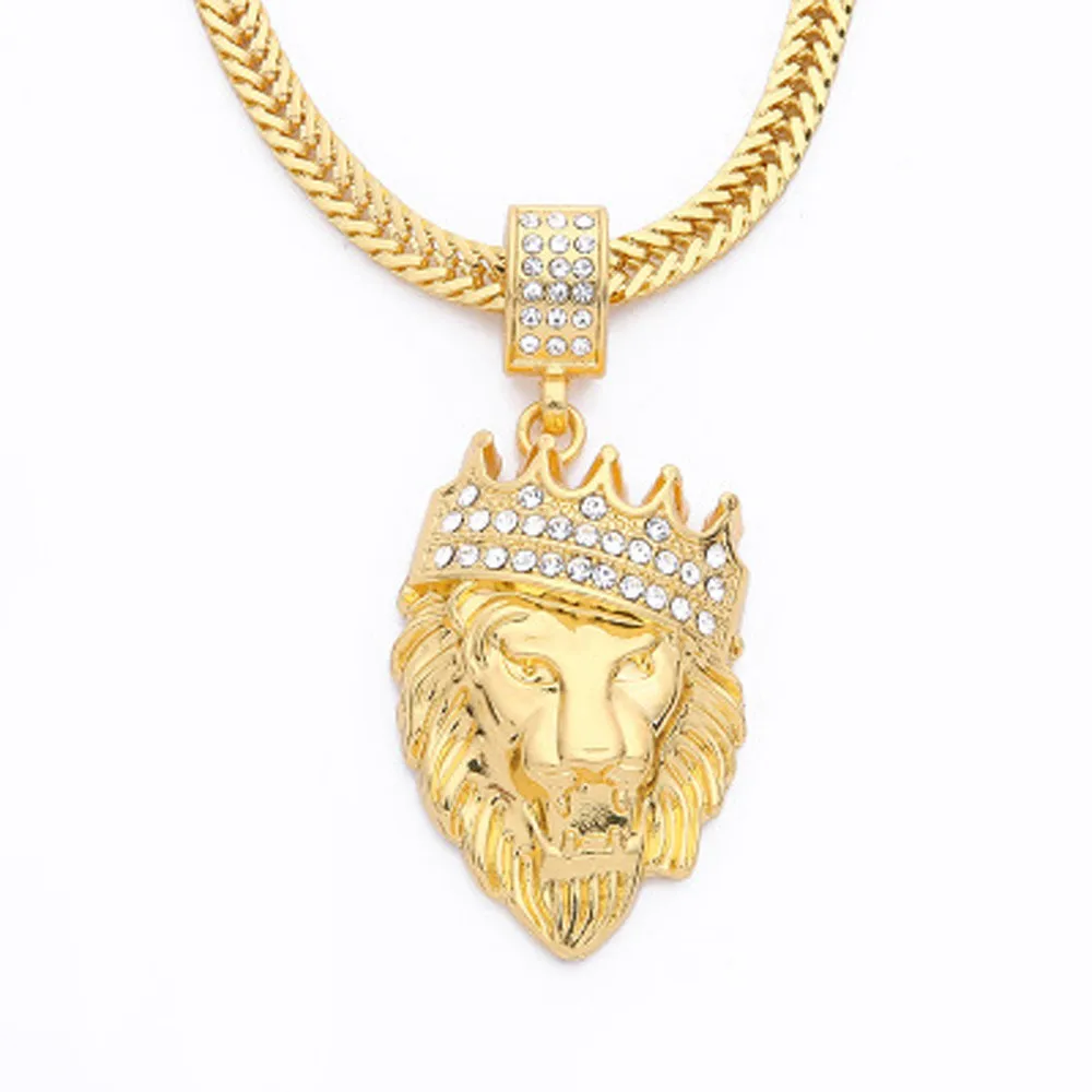 

Fashion Man Personality Full Iced Out Rhinestone Lion Tag Cuban Chain Pendant Necklace Delicate Jewelry Gift collares de moda