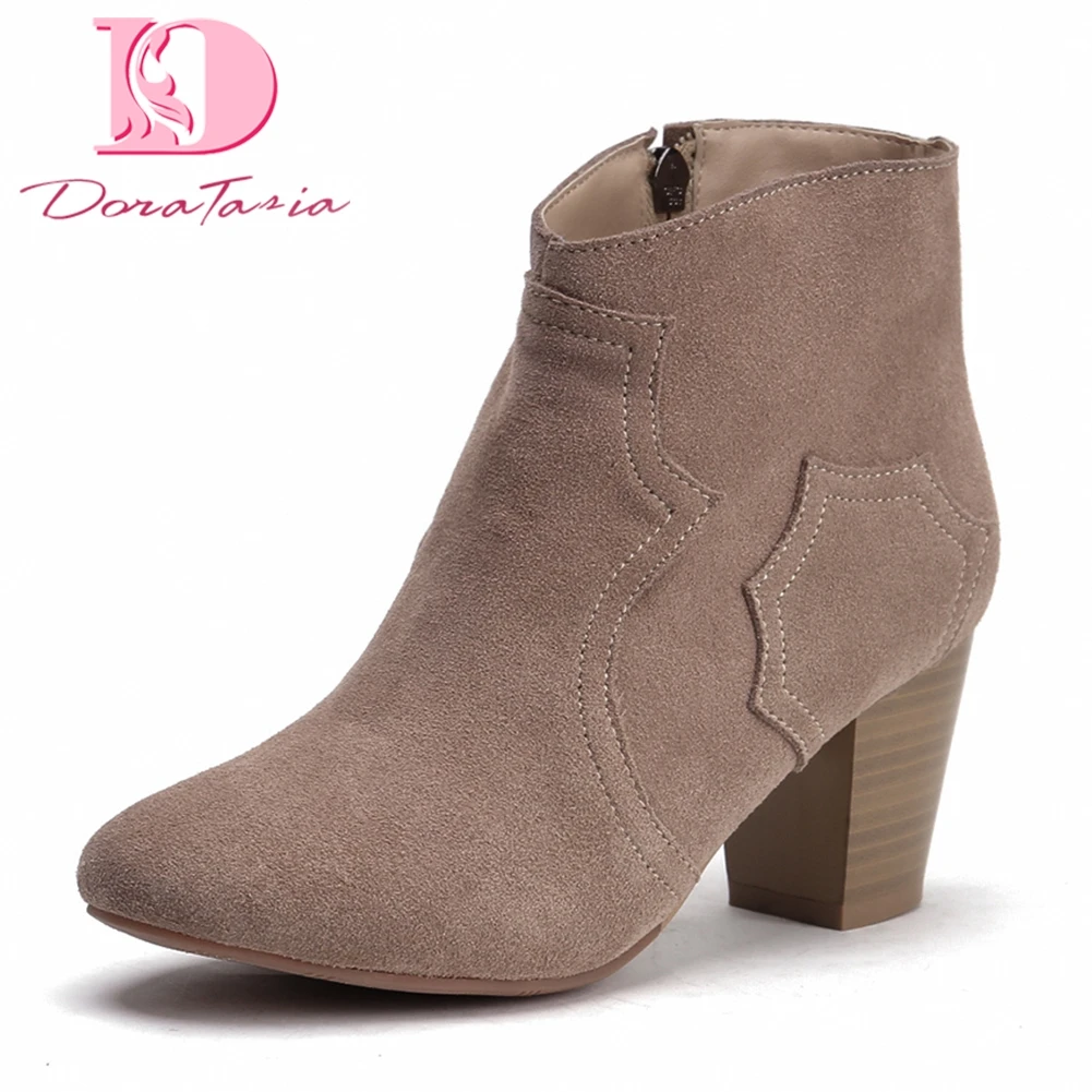 

Doratasia Brand New Large Size 34-41 Top Quality Cow Suede Leather Women Shoes Ankle Boots Fashion Western Boots Woman Shoes