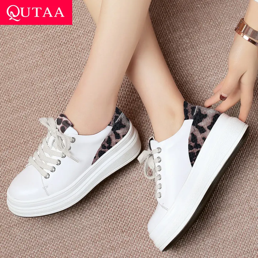 

QUTAA 2020 Women Pumps Wedges Heel Women Shoes Platform All Match Platform Casual Cow Leather+pu Ladies Pumps Size 34-42