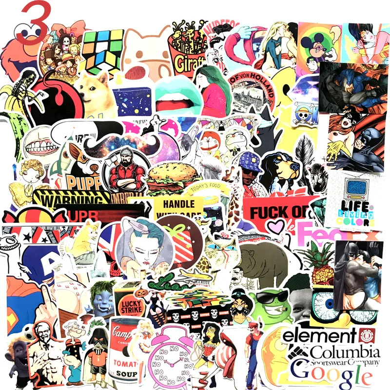 100 pcs Mixed Cartoon Toy Stickers Car Styling Bike Motorcycle Phone Laptop Travel Luggage Cool Funny Sticker Bomb JDM Decals