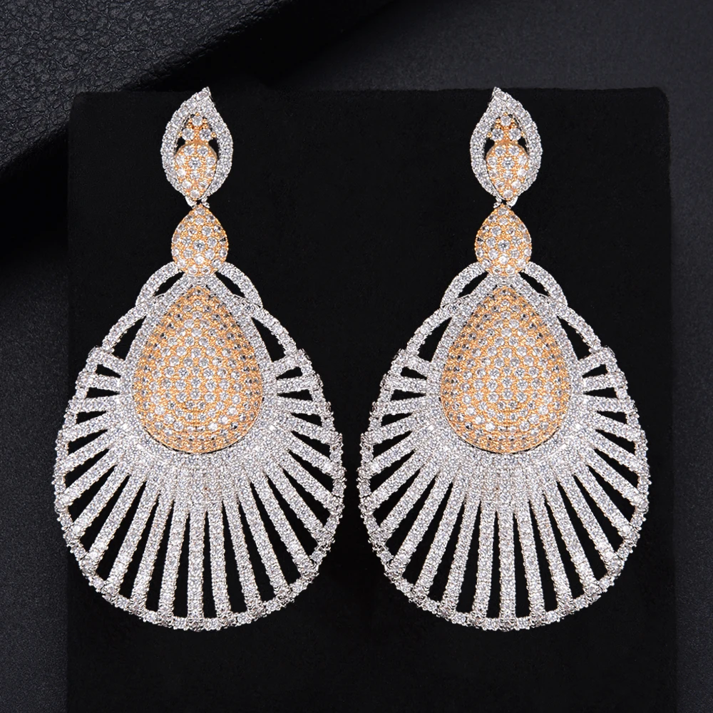 

64mm Luxury Waterdrop Shape Hollow Geometry Drop Dangle Long Earrings For Women Wedding Bridal Jewelry