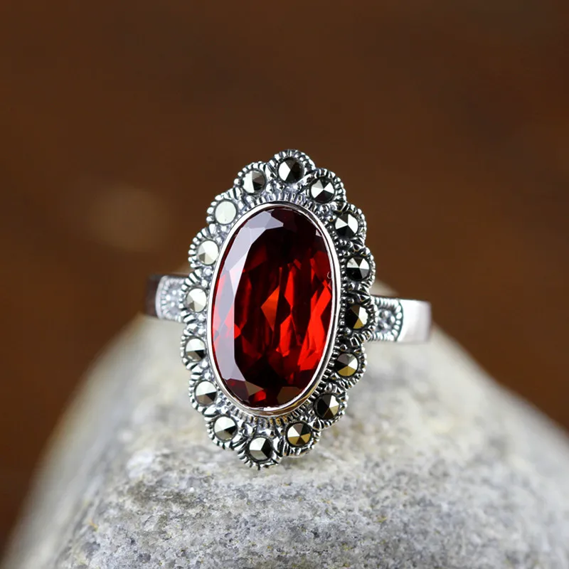

Wholesale natural crystal garnet ring authentic gourmet 925 sterling silver beauty stone