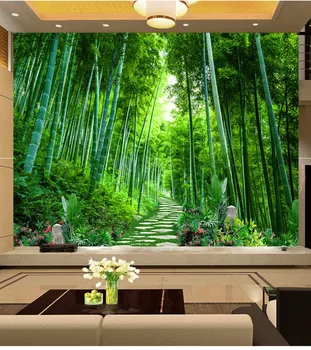 

Custom Photo Wallpaper Bamboo Forest, Small Road, Green Background Wall Wallpaper Mural