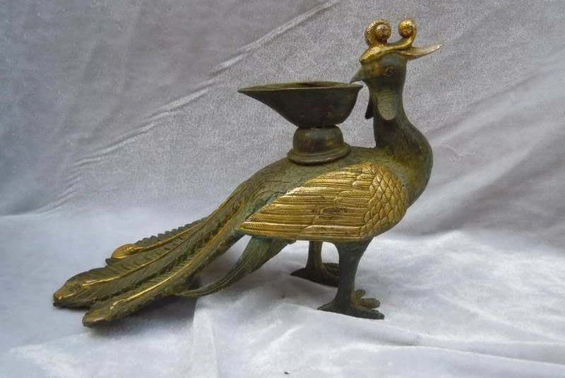 

China bronze gild carved sculpture fine phoenix Incense Burner statue