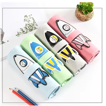 

Lovely Cartoon Rocket Scroll Pencil Bag Creative Large Capacity Stationery Bag Male and Female Student Canvas Pencil Bag and Pen