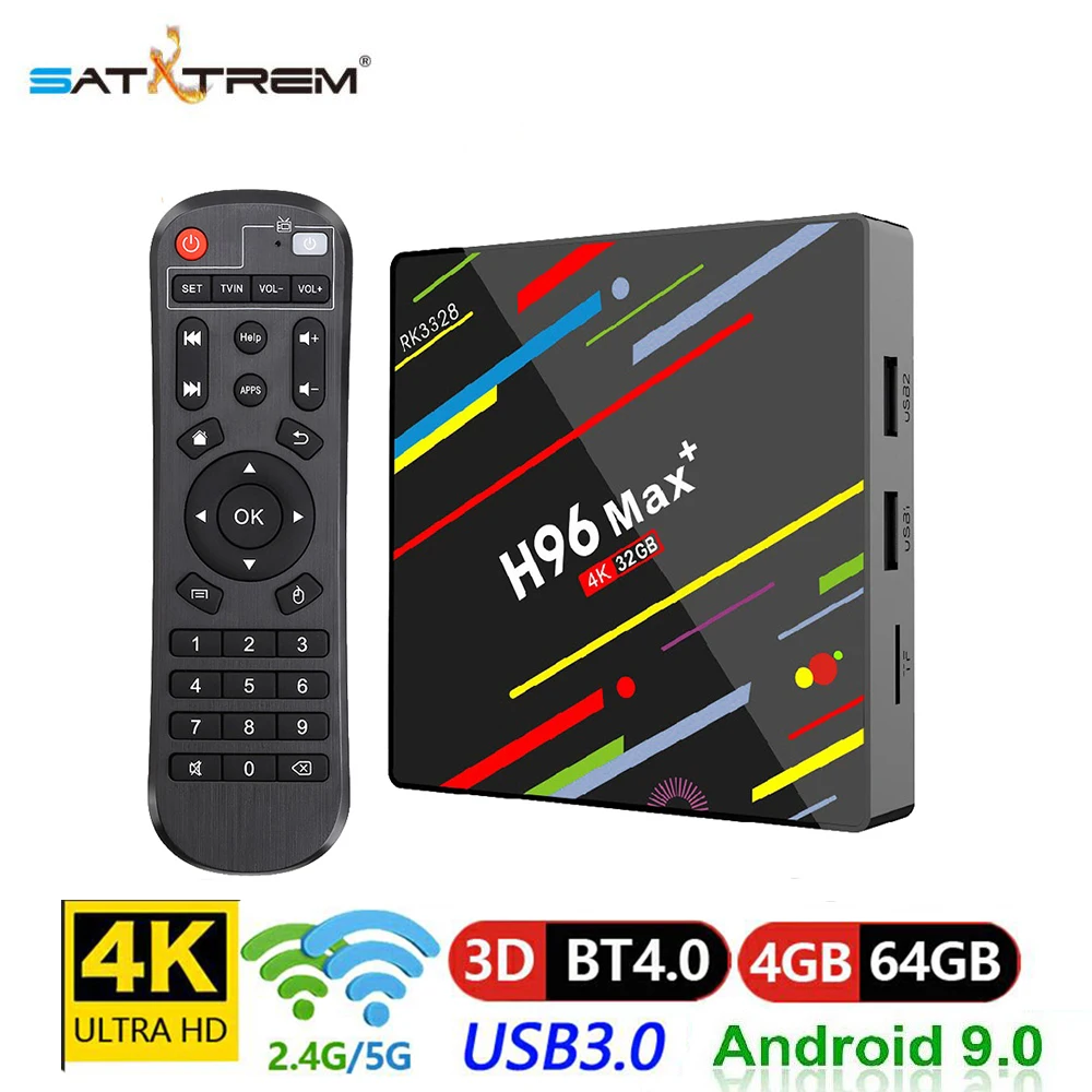 SATXTREM H96 Max плюс Android 9,0 Amlogic 4 GB 64 GB Smart ТВ коробка RK3328 4 K H.265 USB 3,0 Двойной Wi-Fi Декодер каналов кабельного телевидения Media Player