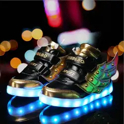 Детские светящиеся кроссовки с крылом Новинка 2018 года led шлёпанцы для женщин сделать со светодиодной подсветкой обувь младенцев мальчиков