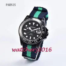 Fashion 40mm Parnis black dial PVD case ceramic bezel luminous markers GMT sapphire glass Automatic movement Men’s Watch