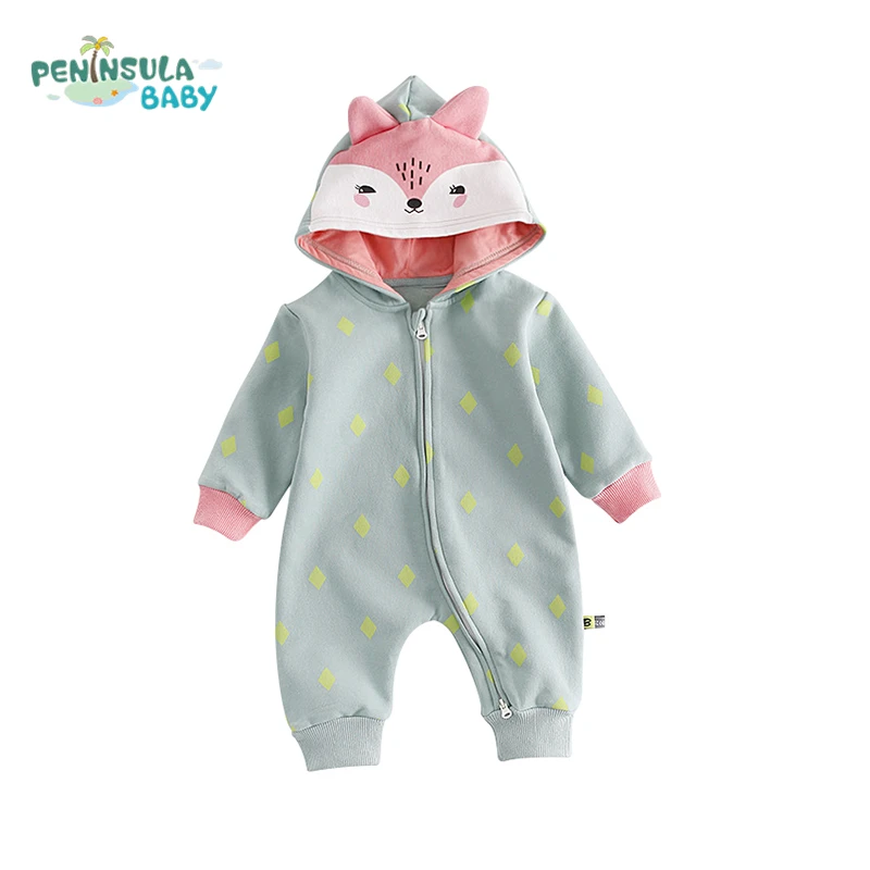 Autumn Toddler Cotton Hooded Baby Rompers Boys Girls Long Sleeve Cartoon Animals Fox Infant Jumpsuit Winter Warm Baby Clothes цена Autumn Toddler Cotton Hooded Baby Rompers Boys Girls Long Sleeve Cartoon Animals Fox Infant Jumpsuit Winter Warm Baby Clothes цены онлайн