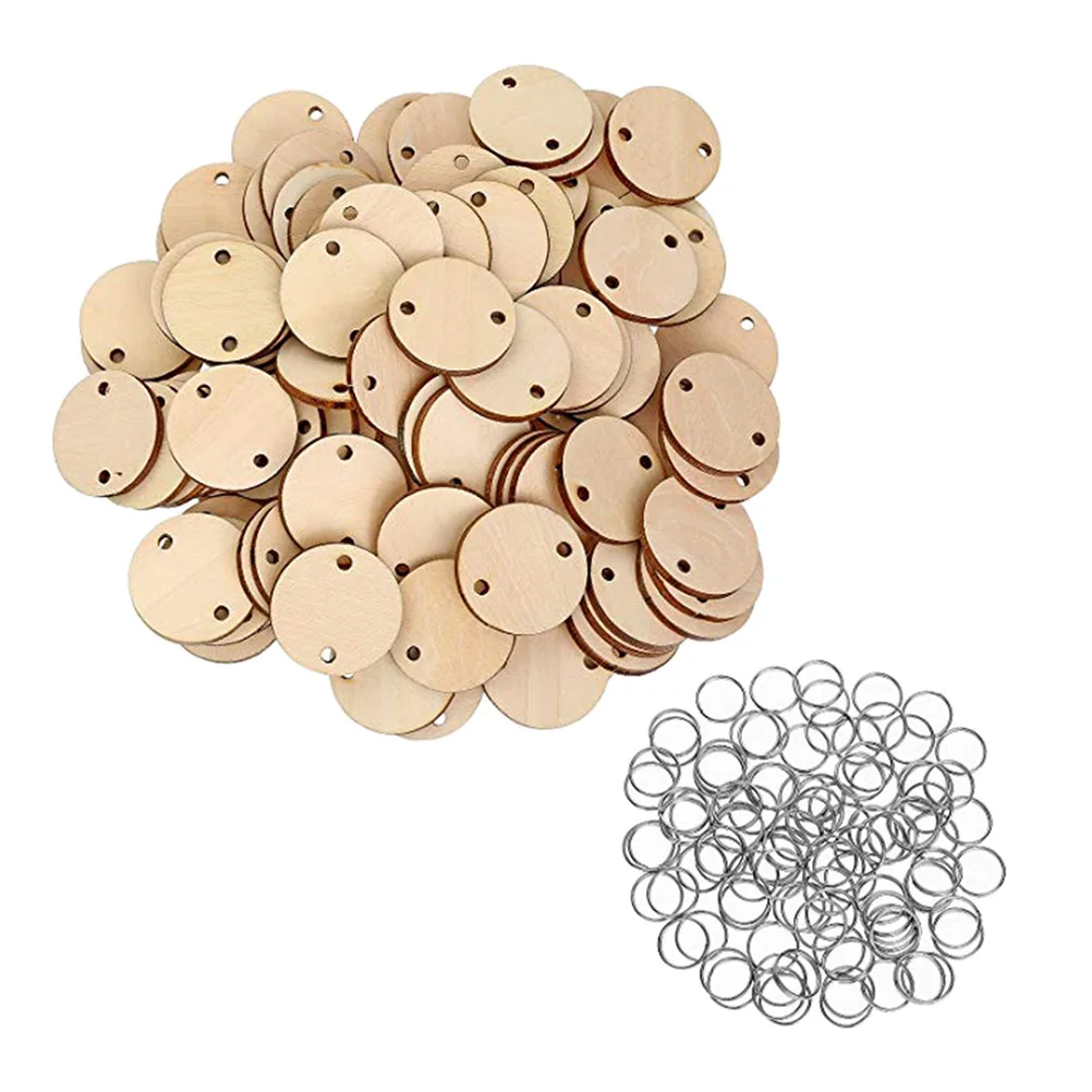 

100pcs Round Wooden Discs Board Reminder Record Calendar Wood Chips Tags with Holes with Iron Rings for Crafts Party