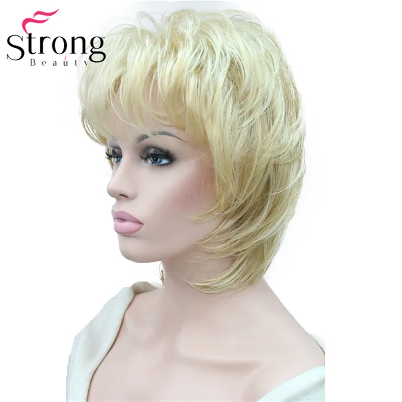 StrongBeauty короткий Мягкий Лохматый слоистый Серебряный микс Классический колпачок полный синтетический парик для женщин парики Светлые цвета на выбор