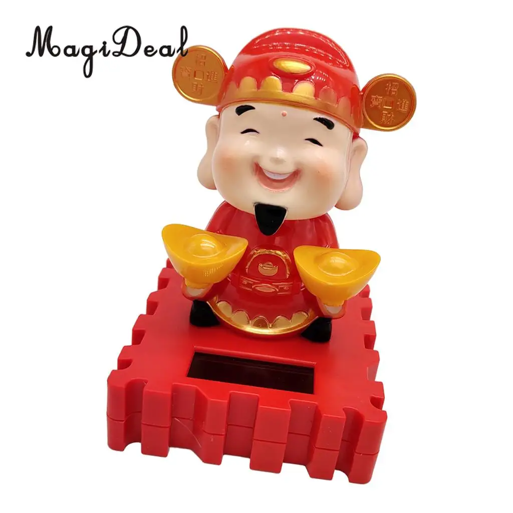 Solar Power Dancing God of Wealth & Fortune Model Swing Figure Statue Figurine Kid Science Toy Xmas Gift Home Car Desk Decor #B