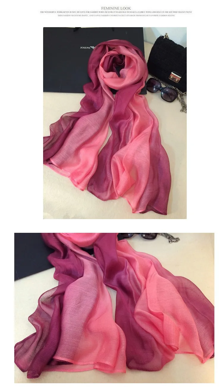 [RUNMEIFA] натуральный шелк шарфы, палантин, шаль Хиджаб для женщин Градиент сплошной цвет длинный модный мусульманский платок женский 190x65 см