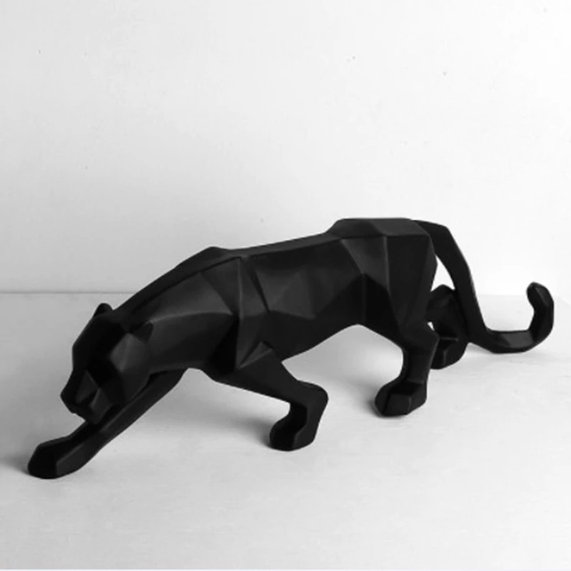 

Modern Abstract Black Panther Resin Sculpture Geometric Resin Leopard Statue Crafts Wildlife Art Decor Gift Ornament Decoration
