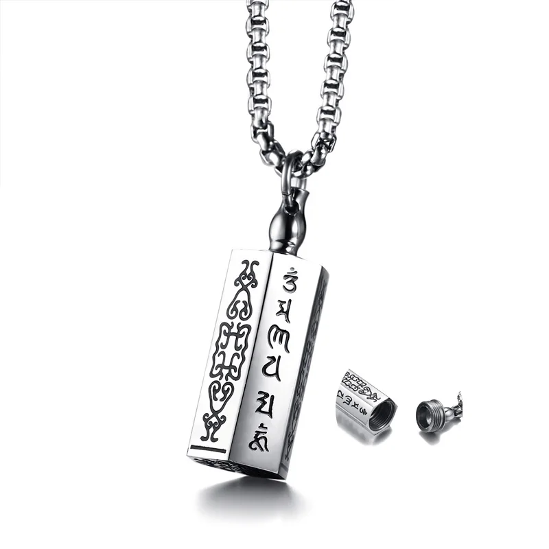 

Men Buddhism Sanskrit Mantra Pendant Necklace in Silver Tone Stainless Steel Shurangama Mantra Talisman Mens Vintage Jewelry