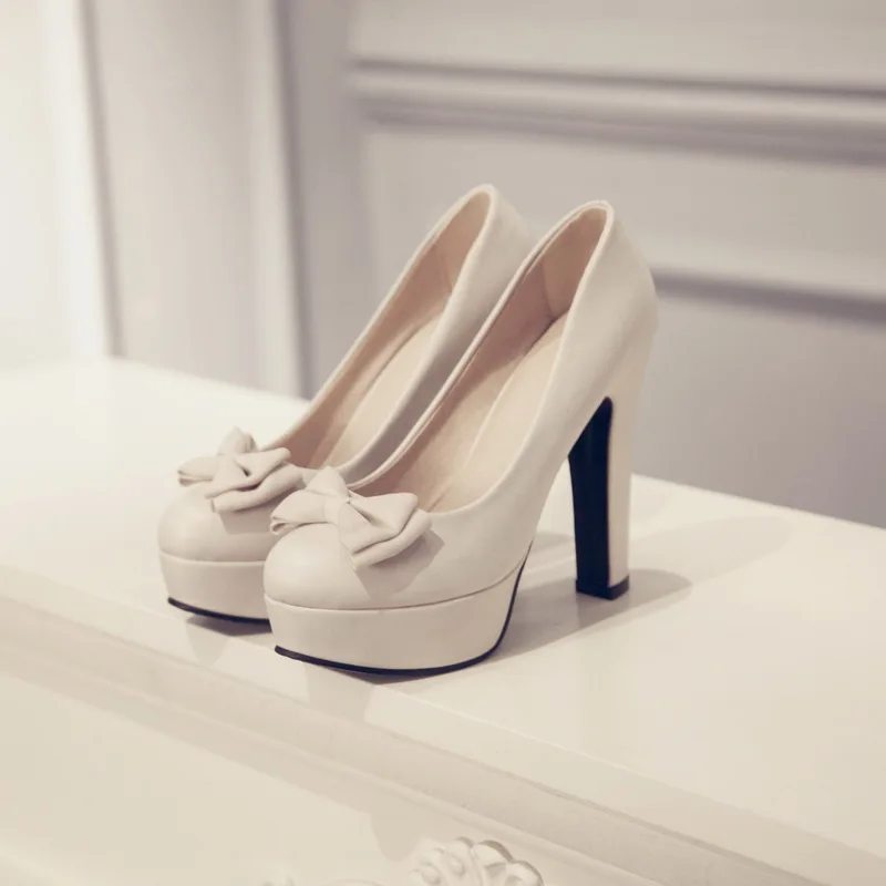 Новые женские туфли на платформе туфли-лодочки на высоком каблуке женские туфли на толстом каблуке-шпильке свадебные туфли с круглым носком на высоком каблуке; большие размеры 33-43