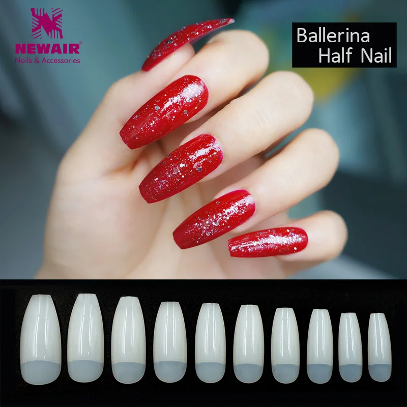 

Two Color Ballerina Nail Tips Transparent Natural Long Coffin False Nails ABS Artificial DIY Nail Art Manicure