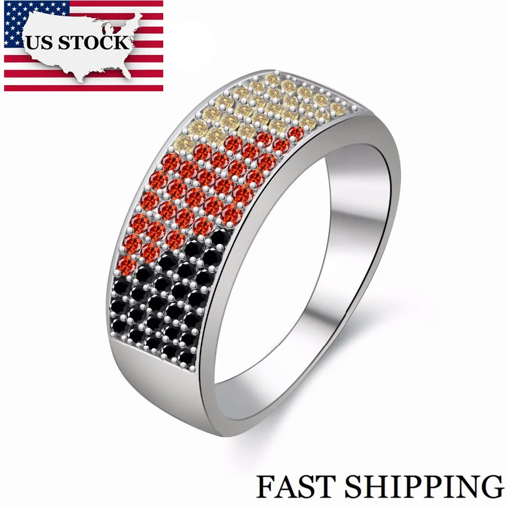 

US STOCK Uloveido Silver Color Rings for Women Germany Flag Ring with Stones Black Red Yellow Top Jewelry Gifts for Women Y385