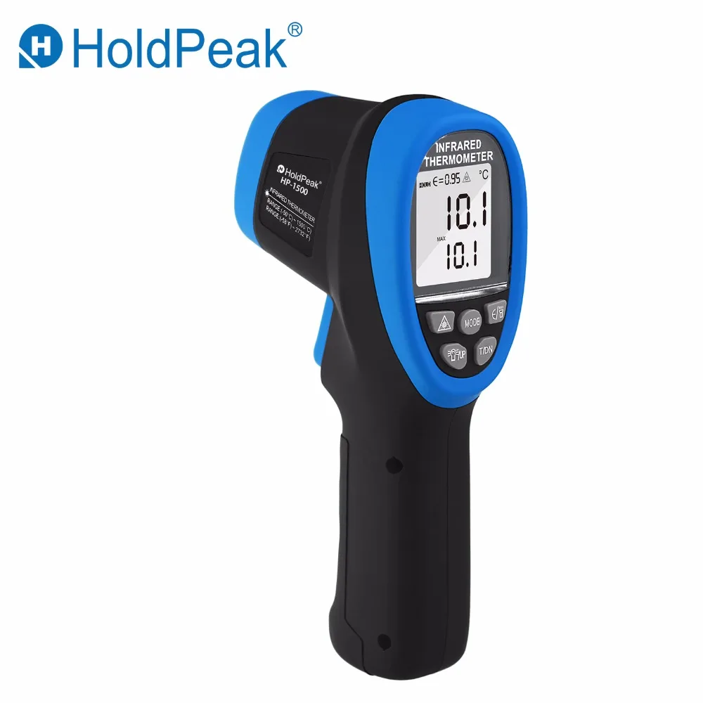 

HoldPeak HP-1500 Non-Contact Digital infrared Thermometer Pyrometer -50~1500 IR Temperature Gun 30:1(D:S) Handheld Laser Tester