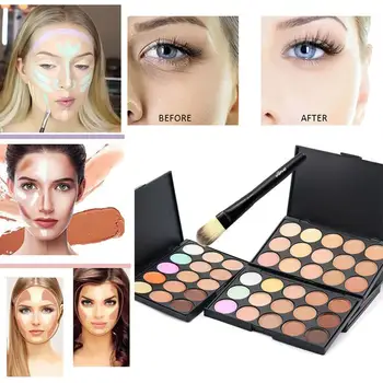 

MIni 15 Colors Face Concealer Camouflage Cream Contour Palette Suit 15 Color Concealer Sample Brush Set