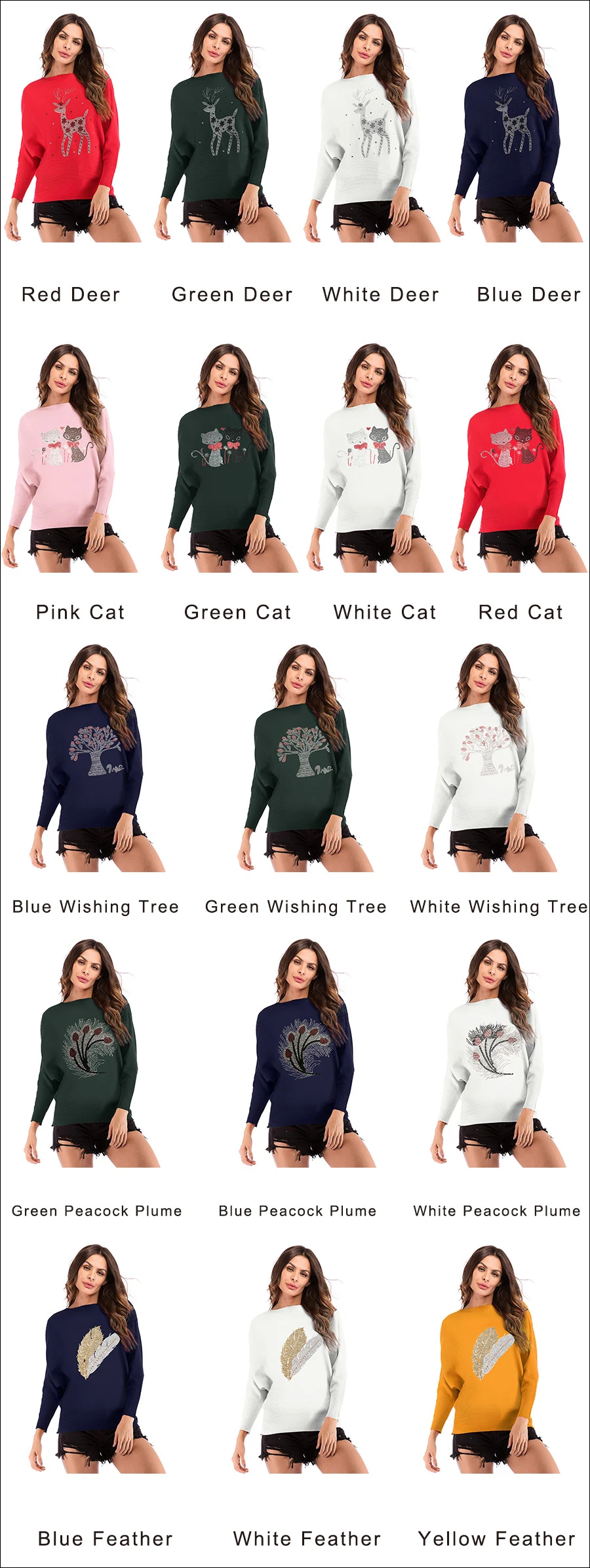 Gladiolus 2018 Autumn Winter Sweater Women Long Sleeve Rhinestone Pattern Slim Knitted Christmas Sweater Women Jumpers Pullover (58)