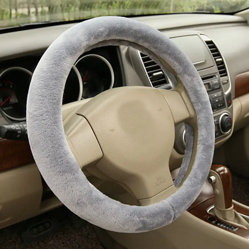 

New DIY Car Soft Wheels Fur Wool Short Plush Winter Car Warm Steering-Wheel Covers For Universal Auto Supplies Car styling 38 CM
