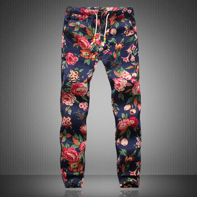 2021 New Fashion Summer Spring Autumn Men Floral Print Joggers Male Casual Summer Pants Mens Sweatpants Linen Pants Men Trouser 2