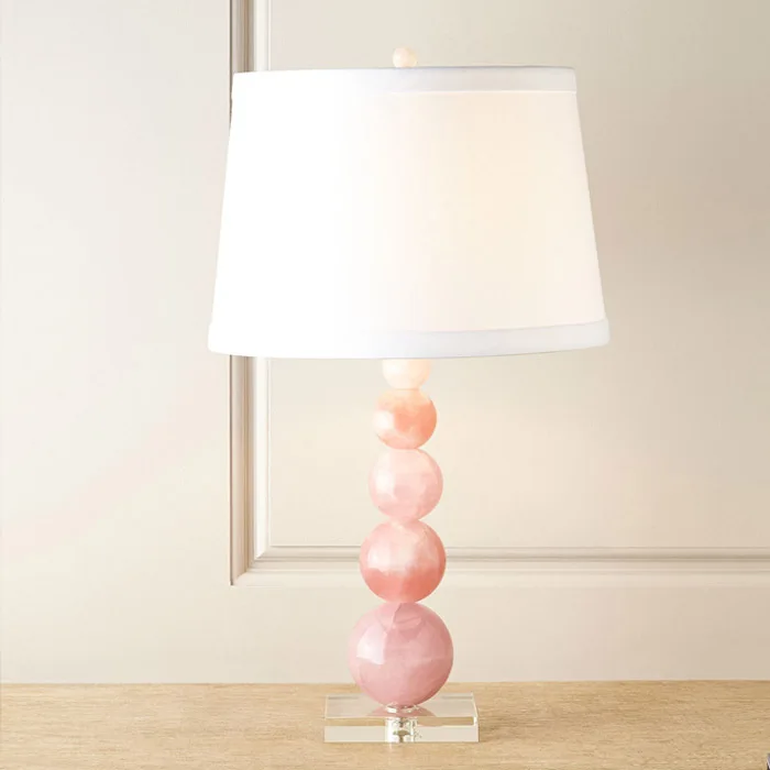 

Modern Elegant Table Lamps Fabric Lampshade Pink Crystal Lamp Body Clear Crystal Lamp Stand Table Lamps Soft Light Table Lamps