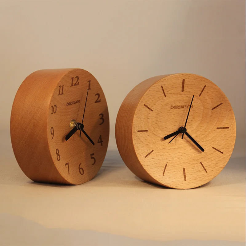 Современный минималистичный дизайн, будильник из цельного дерева, немой бревенчатый офисный стол, студенческие модные креативные часы из дерева в скандинавском стиле