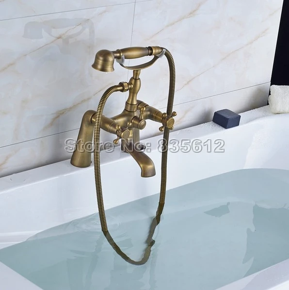 bagno artiglio piedi vasca da bagno rubinetto set doccia antico bagno finitura ottone doccia con acqua