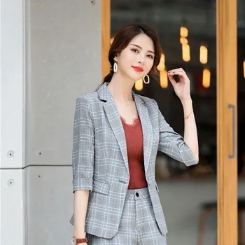 

Fashion Plaid Half Sleeve Formal Blazers and Jackets Coat 2019 Spring Summer OL Styles Blazer Coat Outwear Ladies Tops Clothes