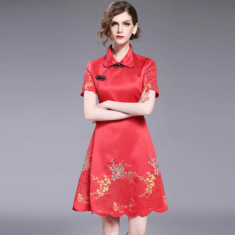 Женские миди с вышивкой платье Ципао летние модные женские в китайском стиле