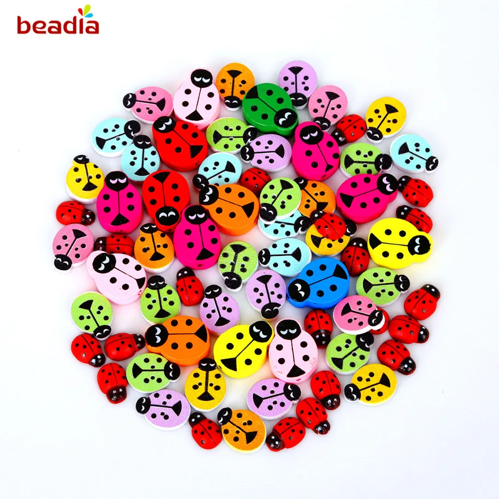 

50pcs Size 9-20mm Wood Sewing Button Beads Ladybug Mixed/Red Beads For Sewing Accessories DIY Craft Scrapbooking Making