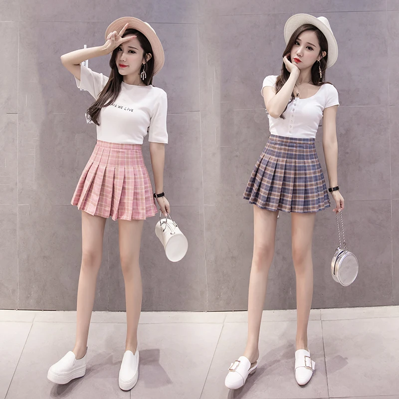

Pleated Plaid Skirt Female 2019 Summer New Sweet High Waist A-line Short Skirt Zipper Wild Jupe Femme Preppy Style TQ3895B