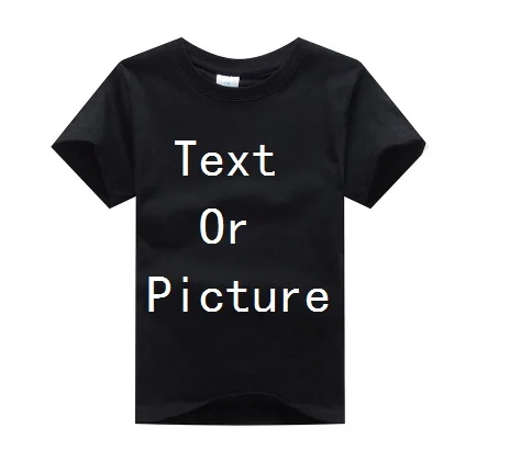 Индивидуальные футболки для маленьких мальчиков; Летние однотонные Детские футболки с короткими рукавами на заказ; хлопковые топы с логотипом для девочек; индивидуальная футболка - Цвет: Customized Black