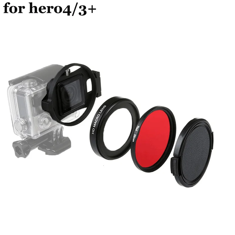 

58mm 16X HD Close-up Macro Lens Adapter Ring Camera Lens red Filter for GoPro HERO 4 3+ hero4 Session black Camera Accessories