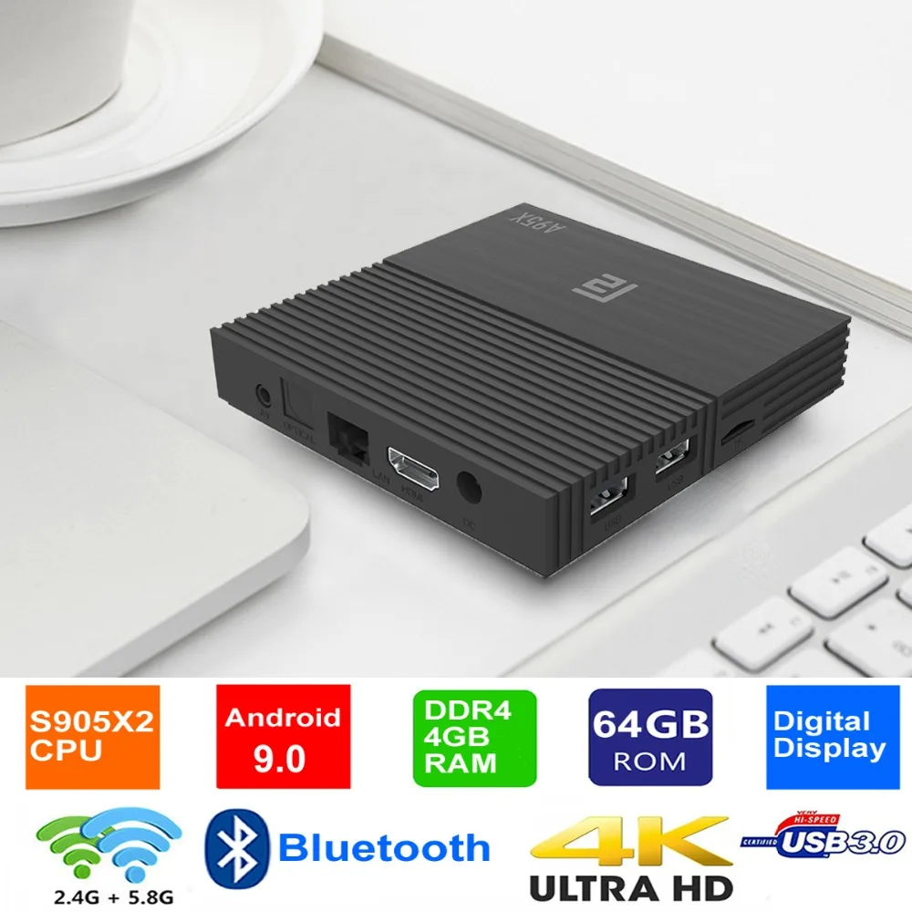 

A95X F2 Smart TV Box Android 9.0 Amlogic S905X2 4GB 32GB 2.4G/5G Dual WiFi bluetooth 4.2 100M LAN H.265 Set Top Box PK X96 64GB