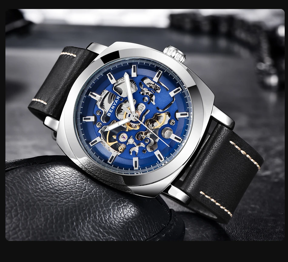 BENYAR часы мужские роскошные Лидирующий бренд механические часы модные деловые мужские часы Автоматические Стальные наручные часы светящиеся водонепроницаемые