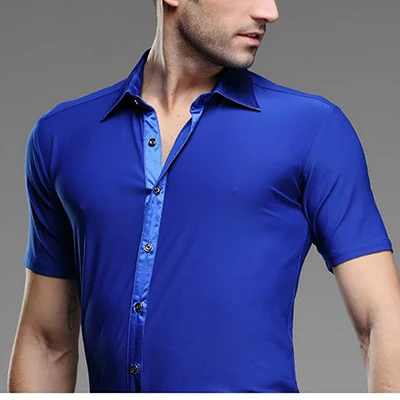 Рубашка для латинских танцев, мужские топы, синие, фиолетовые, красивые, Infantile Ropa Baile Latino, латиноамериканское танцевальное сценическая танцевальная одежда, костюмы - Цвет: Синий