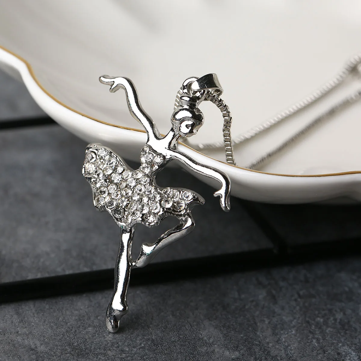 Chic Ballet Dancer Girl Long Chain Necklace For Women Crystal Pendant Necklace Charming Fashion Jewelry Birthday Gift for Girls