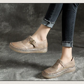 

Genuine Leather Women Flats Casual Barefoot Female Buckle Stap rSpring Shoes Women Handmade Ballerinas Footwear Sneaker Female