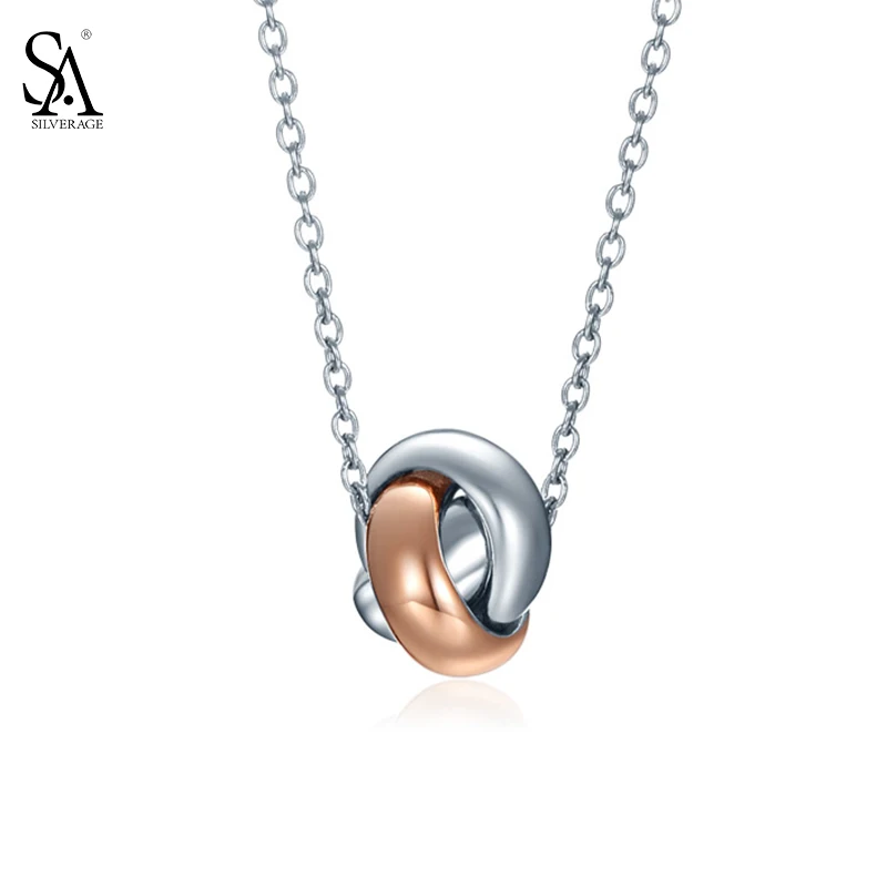 

SA SILVERAGE Collier Argent Pendant Love Knot Rose Gold Real Pure 925 Sterling Silver Necklace for Women Fine Jewelry